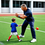 **

"A professional sports coach in appropriate athletic wear, instructing a young athlete, demonstrating proper form, training field environment, fully clothed, safe for work, perfect anatomy, natural proportions, family-friendly, professional sports photography, high quality."

**